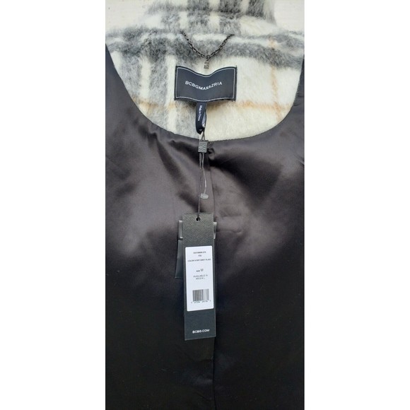 BCBG Maxazria Ivory Grey Plaid Coat Peacoat W Pockets Button Closure Sz XS NEW - Picture 5 of 9